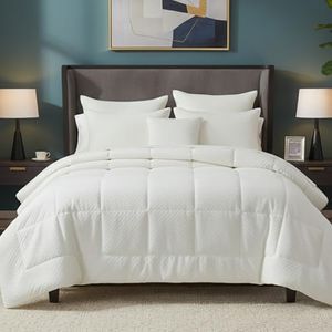 DaDa Bedding Dreamy Ivory White Soft Velve Full Comforter Set - Luxury Tufted Plush Cozy Warm - Quilted Box-Stitched Pattern with 2 Pillow Shams - Full Size - 3-Pieces