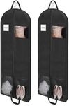 Belinlen 2pack 65" Long Garment Bags for Dress Travel Garment Bag with 4" Gusseted Wedding Dress Cover with 2 Mesh Pockets and 2 Carry Handles (Black)