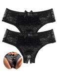 ohmydear Lace French Knickers for Women Plus Size Cheeky Panties Stretchy Bikini Briefs Ladies Hipster Underwear Sexy Sheer Mesh Ruffled Thong Pantys Pack of 2