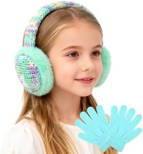 Kids Knit Earmuffs and Gloves Set Girls Boys Winter Ears Muffs Covers Adjustable Ear Warmers Outdoor