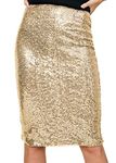 ANNA-KACI Women's High Waist Sparkly Sequins Midi Skirt Cocktail Party Skirt, Gold, Medium