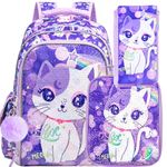 3PCS Cat Backpack for Girls, 16" Sequin Unicorn Bookbag and Lunch Box for Kids, Water resistant Preschool Backpacks for Elementary Students