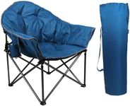 LET'S CAMP Heavy-Duty Oversize Camping Chair Round Moon Saucer Chair Padded Folding Chair with Cup Holder and Carry Bag, Navy