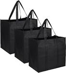 3 Pack Black Reusable Grocery Bags Shopping Bag Tote Bag with Handles Foldable Washable Stands Upright Reinforced Bag with Handles And Small Hook-Hold 44+lbs(20 KG) Extra Large & Durable(17”x 10”x15”)