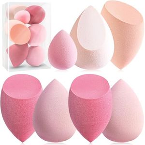 Foonbe Makeup Sponge Set, Blender Beauty Sponges 7 Pcs for Liquid, Cream, and Powder, Multi-colored Blender Sponges with 1 Mini Makeup Sponge (Pink)