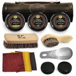 Stone & Clark 12PC Shoe Polish & Care Kit, Leather Shoe Shine Kit with Brown Wax, Shoe Brushes for Polishing, Shine Cloth & Shoe Horn, Compact Shoe Cleaning Kit with Horse Hair Brushes & PU