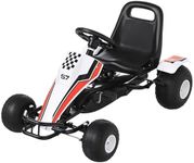 HOMCOM Kids Children Pedal Go Kart Manual Ride On Car w/Brake Gears Steering Wheel Adjustable Seat 4 Smooth Wheels Racing-Style White 104 x 66 x 57 cm