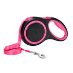 Amazon Basics Retractable Dog Leash | 5 Meter | for Large Dogs Up to 50 Kg | Heavy Duty Leash for Pets | Strong Nylon Tape, Anti-Slip Handle, Built in Spring, One-Click Brake Pause | Pink