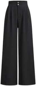 OYOANGLE Girl's Button Down Elastic High Waist Wide Leg Pants Casual Solid Trousers with Pockets Black 13Y