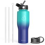 BUZIO Stainless Steel Water Bottle Vacuum Insulated, 32oz Tumbler Travel Flask with Straw Lid and Flex Cap(Cold for 48 Hrs, Hot for 24 Hrs),Fits in Any Car Cup Holder, Caribbean Blue