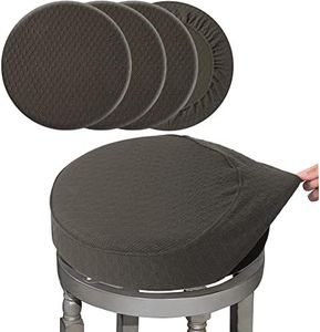 BUYUE 4 Pcs Bar Stool Covers, Luxury Fabric Dia.16-18" Round Stretchy Crease-Resistant Washable Jacquard Dustproof Stool Seat Slipcover, L-Brown-Set of 4