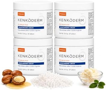 Kenkoderm Psoriasis Cream - Natural Moisturizing Face & Body Lotion with 2 Percent Salicylic Acid - Renewing Topical Formula for Dry & Sensitive Skin, Fragrance & Color Free, 10 oz., Pack of 4 Jars
