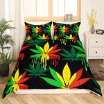 Marijuana Weed Leaf Duvet Cover Cannabis Leaves Bedding Set Colorful Marijuana Leaf Comforter Cover for Men Adults Bedroom Decor Bright Leaves Bedspread Cover With 2 Pillow Case King