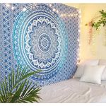 THE ART BOX Tapestry Blue Mandala Wall Hanging Psychedelic Tapestries Indian Cotton Twin Bedspread Picnic Sheet Wall Decor Blanket Wall Art Hippie Bedroom Décor