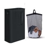 iEGrow Washing Baskets for Laundry, 50L Slim Folable Laundry Bin with Oxford Fabric and Handles, Narrow Wash Basket with Removable and Washable Inner Bag (Black)