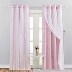 NICETOWN Blackout Curtains for Bedroom - Stars Cut Out Curtains for Kids Nursery Girls Living Room Thermal Curtains Drapery with Eyelet for Windows, 2 Panels, W52 x L84 Inch (132x213 cm), Pink