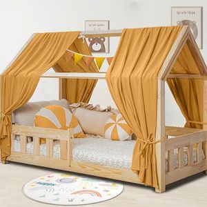 House Bed Canopy Decoration Set, Bed Canopy House Bed Made of Muslin - 2 Bed Canopies & 1 Bunting for Boys Girls Decoration for Children's Room, Canopy Children's Room Decoration I 67 x 270 cm Mustard