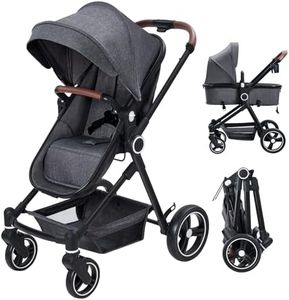 GAOMON 2 in1 Baby Stroller, High Landscape Infant Stroller, Reversible Bassinet Pram Stroller, Pushchair Adjustable Backrest, Foldable Aluminum Alloy Anti-Shock Stroller for Newborn (Dark Gray)