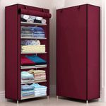 Jaffix Collapsible Wardrobe,Multipurpose Storage Rack Wardrobe,6 Shelves StorageWardrobe,Foldable Cloth Storage,Shelf for Bedroom Clothes,Clothes Organizer Rack for Home Office Room (Maroon, 6-Layer)