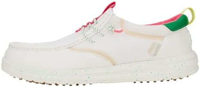 HEYDUDE Mens Wally Golf Essentials White/Wood Ash Size 9 | Lightweight Mesh Golf Shoes | Breathable Spikeless Traction | Easy On Comfort Fit