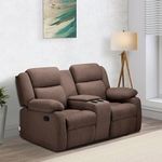 duroflex Avalon Twin - Modern 2 Seater Manual Fabric Recliner Sofa with Center Console and Cup Holder (Colour - Saddle Brown) 2-Person Sofa