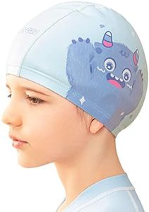 COPOZZ Swim Caps for Girls Boys, Quick Dry Fabric Kids Swimming Cap for Long and Short Hair, Spandex Swim Hats with High Elasticity for Age 5-12 Toddler Child Youth