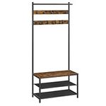 VASAGLE Hall Tree with Bench and Shoe Storage, Entryway Bench with Coat Rack Stand and Shoe Rack, Rustic Brown and Black UHSR411B01