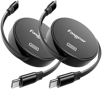 Fasgear 240W USB C to USB C Cable - 2 Pack Retractable 5A Fast Charging Type C Cord for 100W USB C Charger [4-Stretch Length] Compatible with i-Phone 15 Sam-Sung Galaxy S24 Mac-Book Pro (1m, Black)