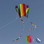 KOKOSUN Frameless Soft Kite, Colorful Parafoil Kite with Long Tail Easy to Fly, Beach Kites, for Kids and Beginners (Rainbow Style)