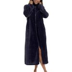 A2Z Womens Zip Through Winter Ribbed Dressing Gown - Ladies Gown AZ333 Navy 12-14