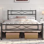 Yaheetech 4ft6 Double Bed Frames Metal Slatted Bed Platform with Curved Design Headboard and Footboard, Under-bed Storage, No Box Spring Needed, 12 Built-in Steel Slats, Black