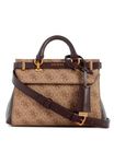 GUESS Women's Sestri Mini Satchel, Crossbody, Latte Logo/Brown, One Size