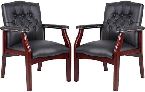 Black Leather Office Guest Chairs& Reception Chairs Set of 2 Ergonomic Arm Chair Accent Office Chair No Wheels Executive Side Chair for Meeting Waiting Room Chair Conference Lobby Chairs Church Chairs