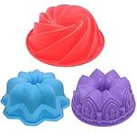 3 Pcs Silicone Cake Bread Baking Molds, AIFUDA Large Swirl Cake Mold Castle Cake Mold and Double Flower Cake Mold for Birthday Party DIY