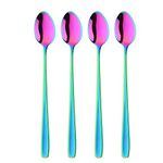 BISDARUN Latte Spoons Rainbow Teaspoons Long Handled 20cm 4-Piece Iridescent Ice Cream Spoons 18/10 Stainless Steel Dessert Spoons for Coffee