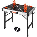 VEVOR Folding Work Table, 2-in-1 as Sawhorse & Workbench, 1000 lbs Load Capacity, Steel Legs, Portable Foldable Tool Stand with 2 Wood Clamps, 4 Bench Dogs, 3 Tool Boxes, 2 Hooks, Easy Garage Storage