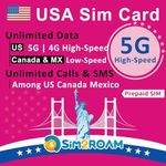 USA Prepaid SIM Card (Use T-Mobile Network)|Unlimited 5G/4G Internet Data in USA (Hawaii Included)+Unlimited Low-Speed Data in Canada and Mexico|Unlimited Calls and Texts Among US, CA and MX (6 Days)