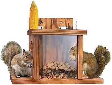 MIXUMON Wood Squirrel Feeder, Squirrel Feeders for Outside Winter, Wooden Chipmunk Feeder for Corn, Peanuts, Durable Box Easy to Fill with Removable Front Panel (Style 1)