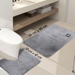 PHP Microfibers Non-Slip Bathroom Rug Set of 2 ((50 x 80 cm + 50 x 40), Super Absorbent and Soft Luxury Door Carpet Shower Shaggy Bath Mat Waterproof Non-Skid Mats, Grey