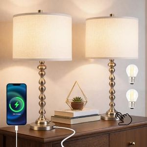 ARGO-HOME Modern Gourd Table Lamps Set of 2, Touch Control Bedside Lamp for Nightstand with USB Ports, 3-Way Dimmable Nightstand Lamps for Living Room Bedroom Table, Silver