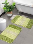 SARAL HOME EASY LIVING Saral Home Microfiber Striped Anti-Skid Set Of 2 Bathmats (Green,35X50 Cm, Rectangular)