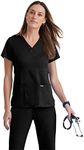 Grey's Anatomy Women's Junior Fit 3 Pocket Mock Wrap Scrub Top, Black, Small