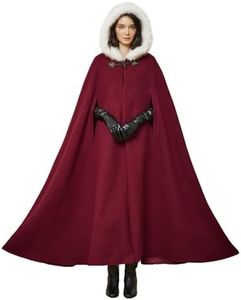 BEAUTELICATE Renaissance Hooded Cloak Cosplay Medieval Wool Blend Halloween Winter Burgundy