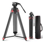 NEEWER Basic 74" Video Tripod with Fluid Head, Metal Camera Tripod with Smooth Friction Damping, Mid Level Spreader, Quick Release Plate Compatible with Manfrotto 501, Max Load 17.6lb, TP37