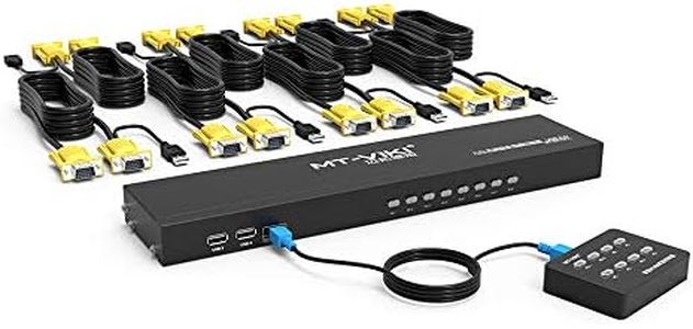 MT-VIKI KVM Switch 8 Port, 8X1 Rackmount KVM Switch VGA, Included 8 2-in-1 KVM Cables & Wire-Desktop Selector, Fit 1U 19'' Rack