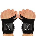 Wrist Wraps weightlifting, powerlifting, cross training, bodybuilding with thumb loop. Professional grade for gym workout, men and women weight lifting and strength training by Stoic - Black 18 Inch