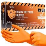 JFA Medical Disposable Heavy Duty Mechanic Powder Free Latex Free Orange Diamond Grip Nitrile Gloves - Box of 50 (Medium)