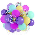 CHRORINE 50 Pack Blue Purple Yellow Rose Red Confetti Balloons 12 Inch Balloons with Ribbons for Graduation Birthday Wedding Anniversary Kid Party Decor