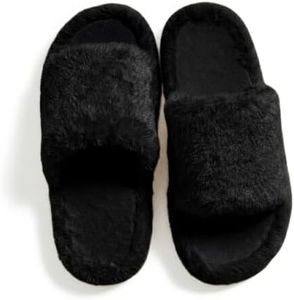 COZERA Fuzzy Slippers for Women Open Toe, Cozy Plush House Slides with Memory Foam, Cute Indoor Outdoor Slippers, L1238 Black 4041