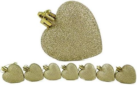 Christmas Concepts® Pack of 8 - 60mm Heart Shaped Christmas Tree Baubles – Glitter Decorated Baubles (Champagne)